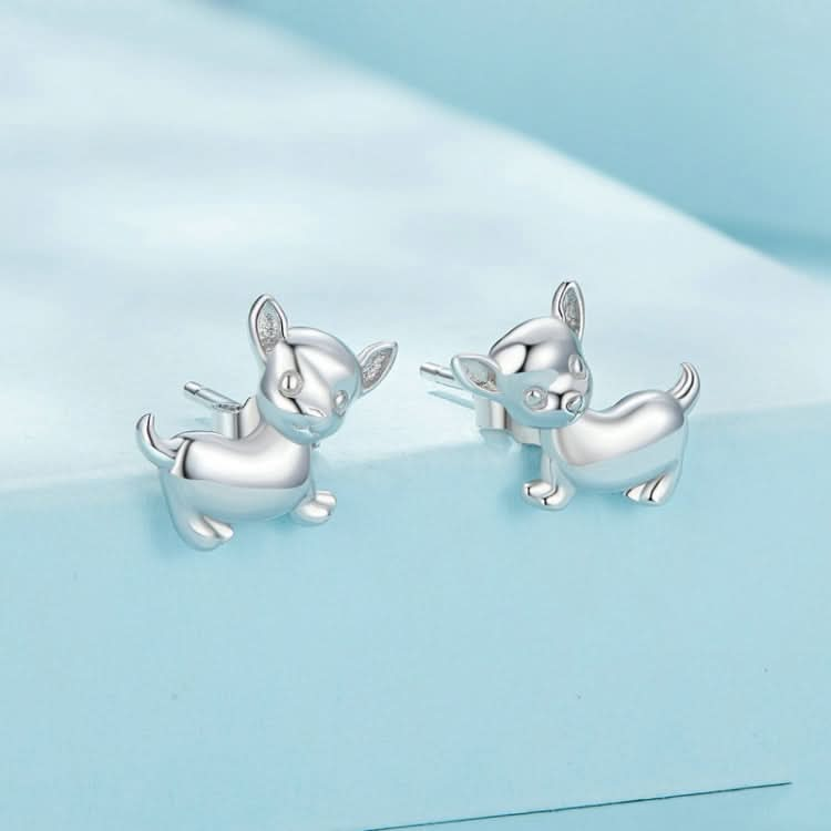 Sterling Silver S925 Platinum Plated Cute Chihuahua Dog Earrings Reluova