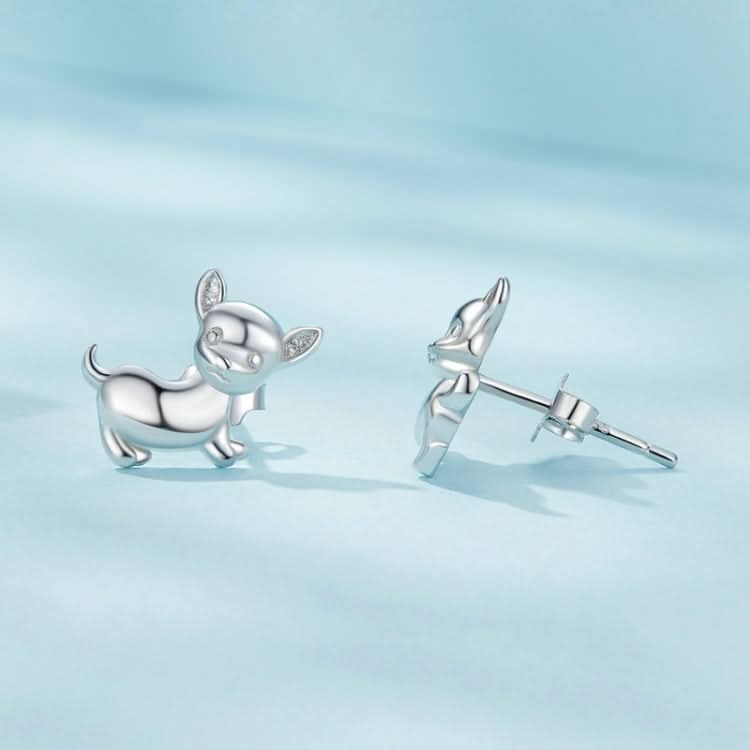 Sterling Silver S925 Platinum Plated Cute Chihuahua Dog Earrings Reluova