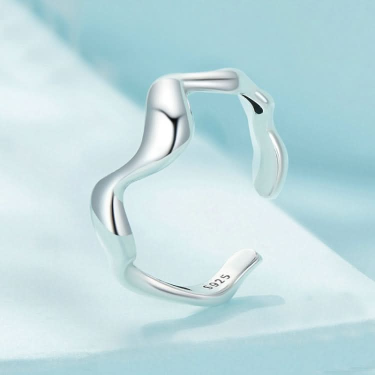 Sterling Silver S925 Simple Wavy Opening Adjustable Ring Reluova