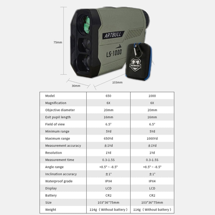 ARBULL LS-1000 Golf Rangefinder Outdoor Altimeter Goniometer Telescope Reluova