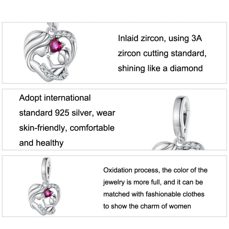 S925 Sterling Silver Mother and Child Hug Love Pendant DIY Bracelet Heart Shaped Accessories Reluova