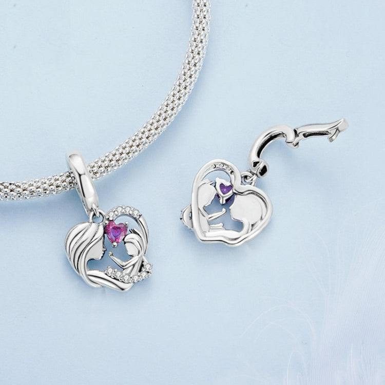 S925 Sterling Silver Mother and Child Hug Love Pendant DIY Bracelet Heart Shaped Accessories