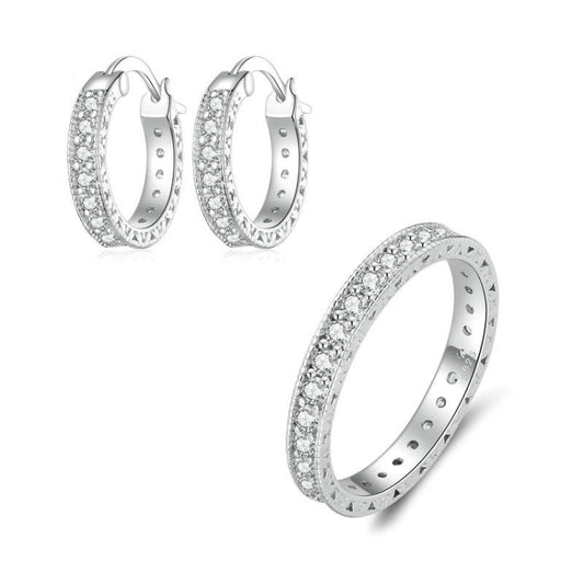 Sterling Silver Fine Sparkle Zirconia Stud Earrings Ring Set Reluova