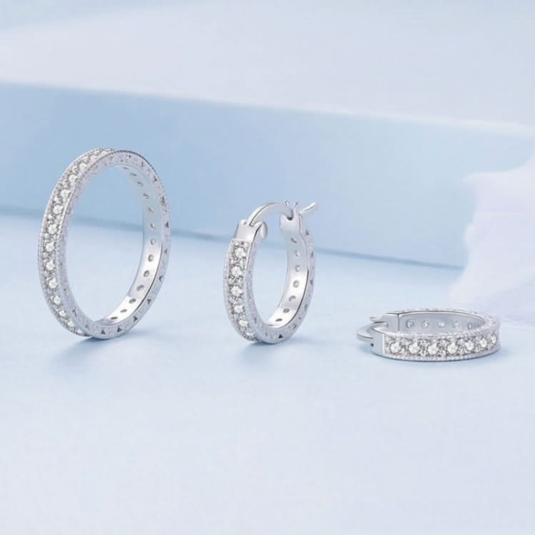 Sterling Silver Fine Sparkle Zirconia Stud Earrings Ring Set Reluova