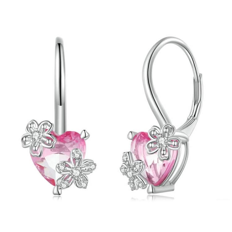 S925 Sterling Silver Pink Heart Cherry Blossom Earrings Reluova