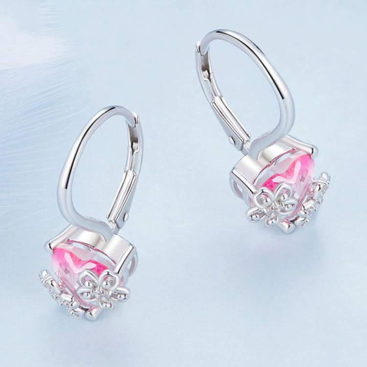 S925 Sterling Silver Pink Heart Cherry Blossom Earrings Reluova