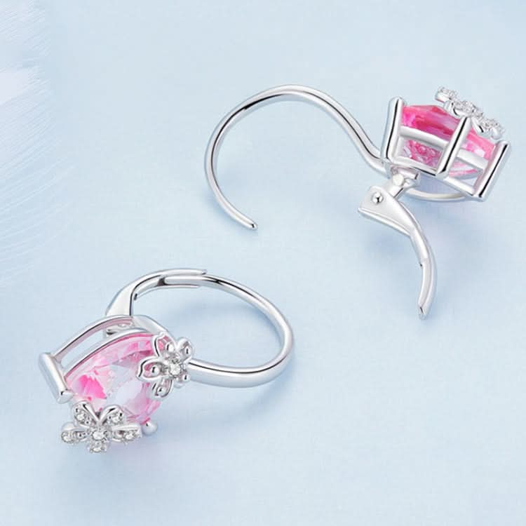 S925 Sterling Silver Pink Heart Cherry Blossom Earrings Reluova