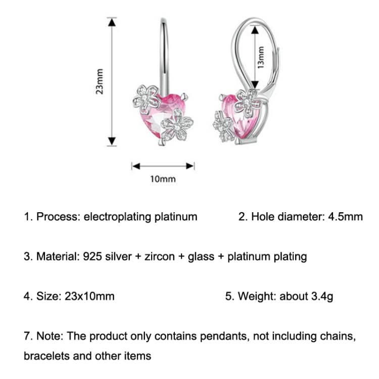 S925 Sterling Silver Pink Heart Cherry Blossom Earrings Reluova