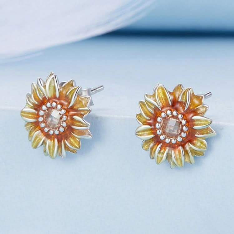 S925 Sterling Silver Plated Yellow Sunflower Stud Earrings Reluova