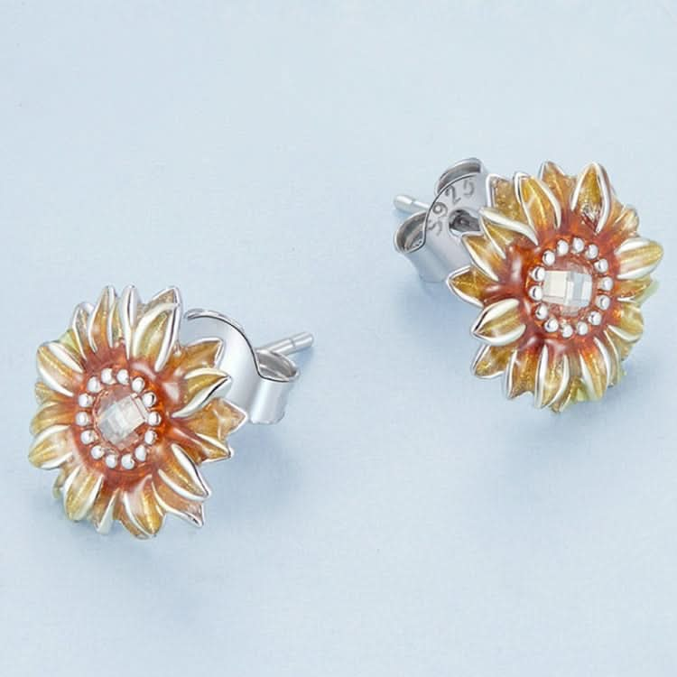 S925 Sterling Silver Plated Yellow Sunflower Stud Earrings Reluova