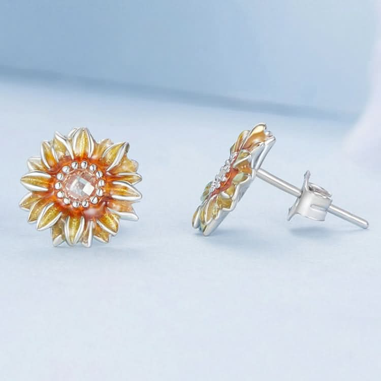 S925 Sterling Silver Plated Yellow Sunflower Stud Earrings Reluova