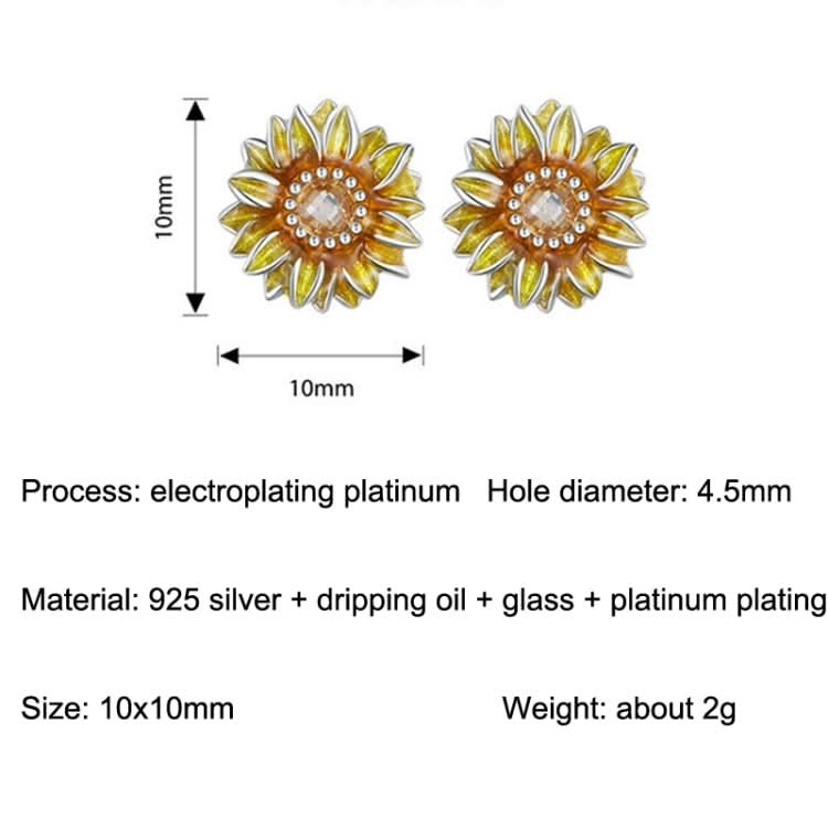 S925 Sterling Silver Plated Yellow Sunflower Stud Earrings Reluova