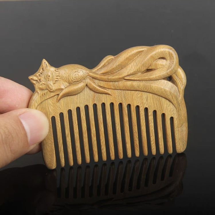 Green Sandalwood Retro Style Carved Portable Wooden Comb Reluova