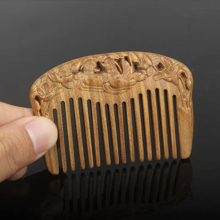 Green Sandalwood Retro Style Carved Portable Wooden Comb