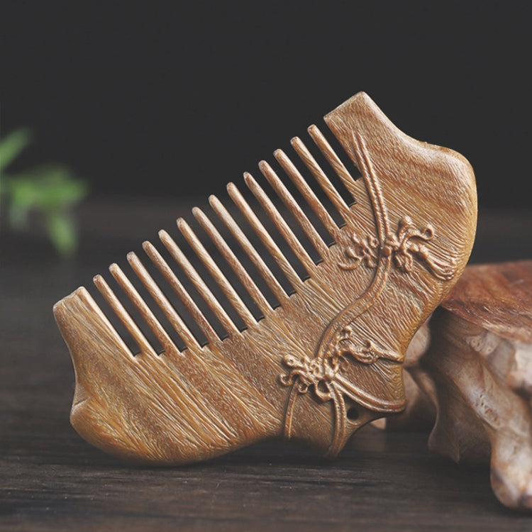 Green Sandalwood Retro Style Carved Portable Wooden Comb Reluova