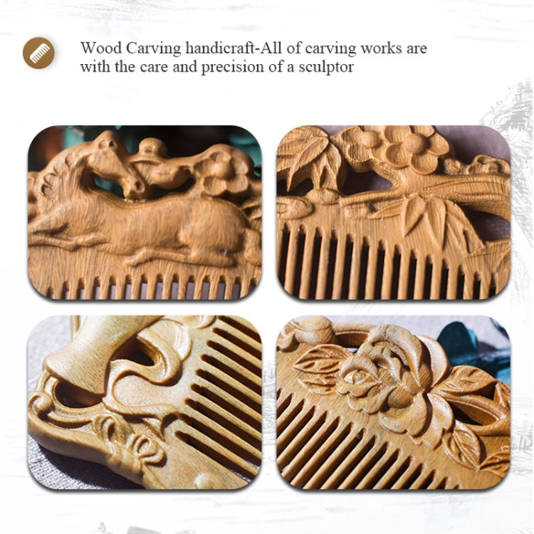 Green Sandalwood Retro Style Carved Portable Wooden Comb Reluova