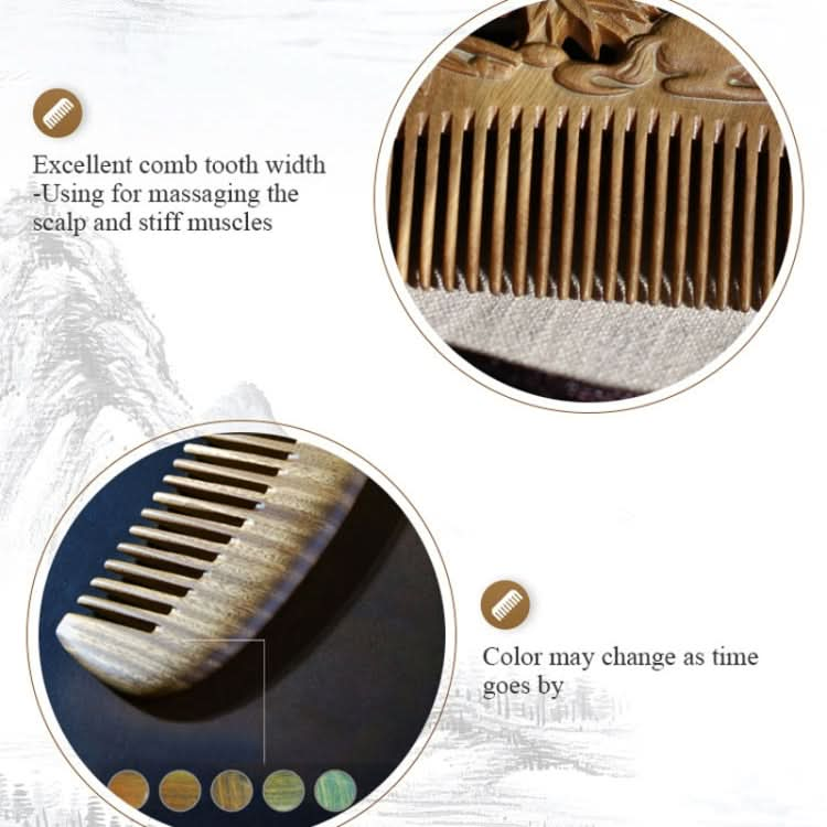 Green Sandalwood Retro Style Carved Portable Wooden Comb Reluova