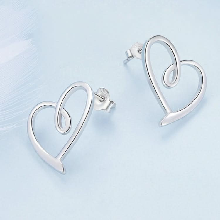 S925 Sterling Silver Plated Platinum Wrap Heart Stud Earrings Reluova