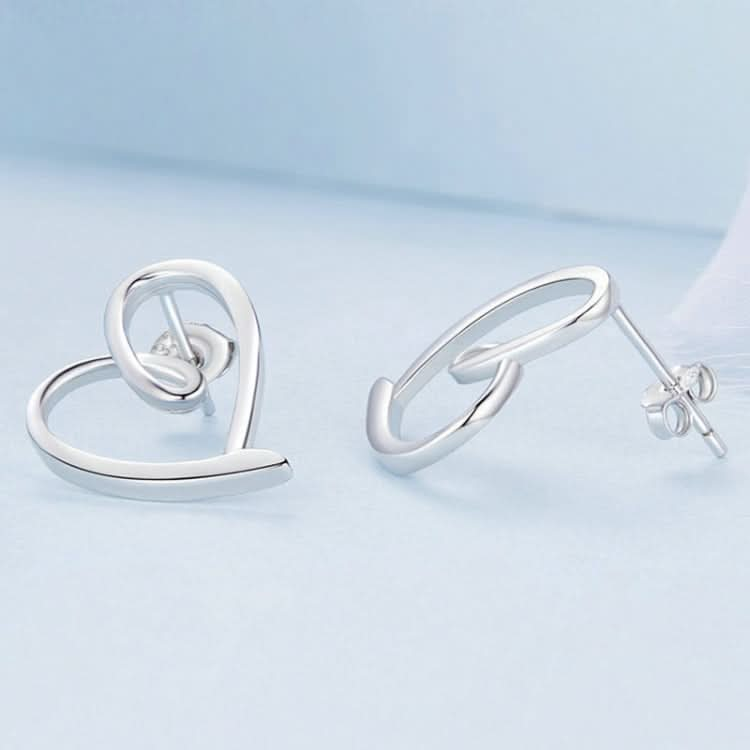 S925 Sterling Silver Plated Platinum Wrap Heart Stud Earrings Reluova