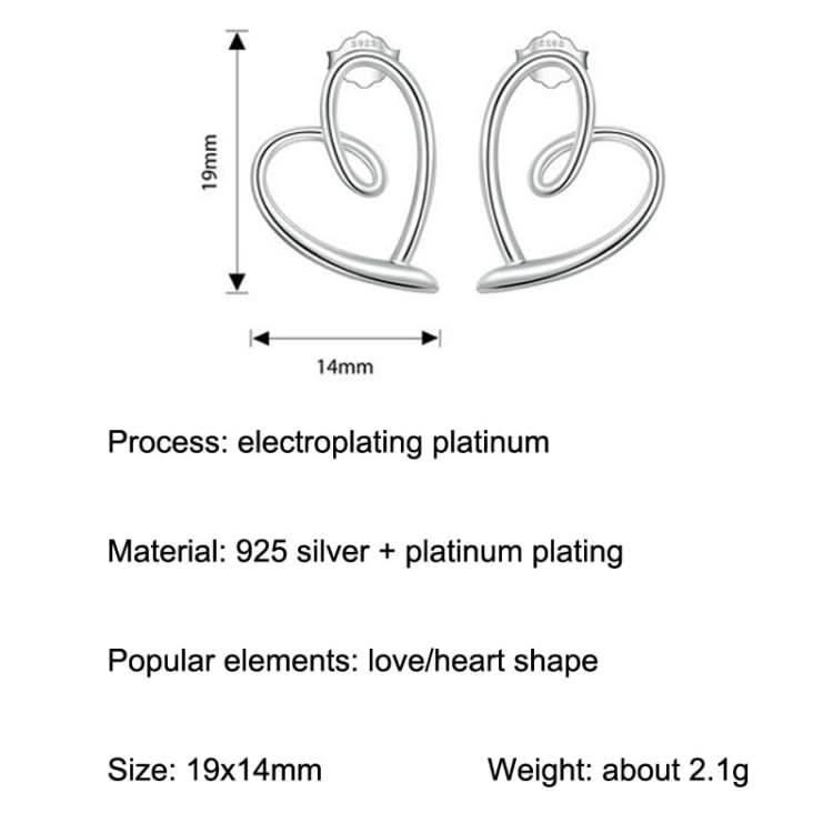 S925 Sterling Silver Plated Platinum Wrap Heart Stud Earrings Reluova