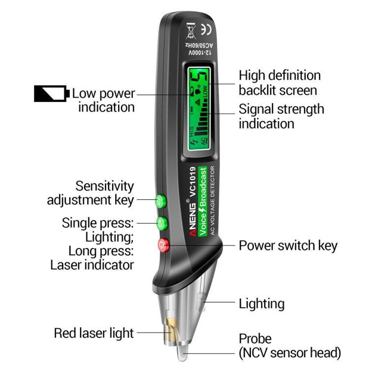 ANENG VC1019 Non-Contact Induction Electric Pen High-Precision Line Detection Breakpoint Voice Test Pen