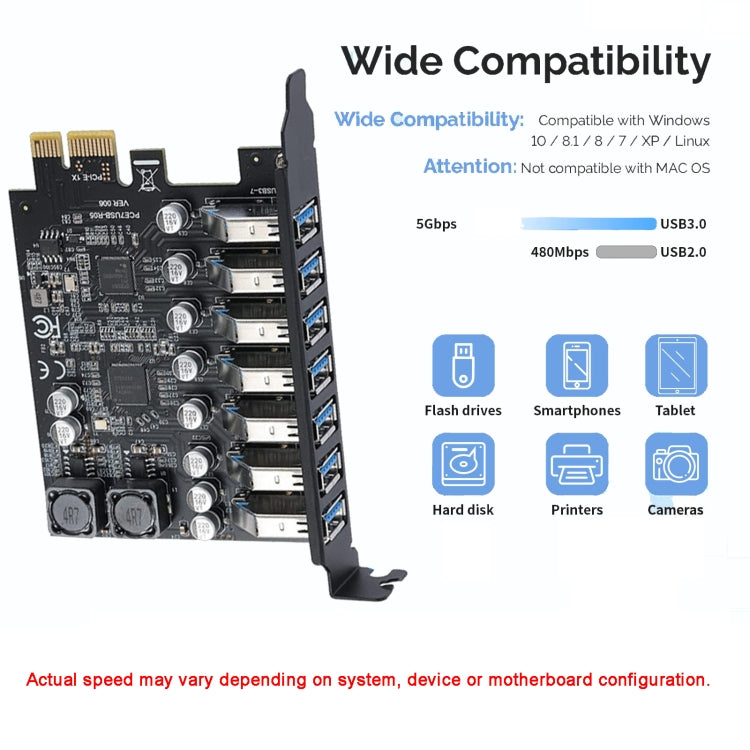 PCE7USB-R05  PCI-E To USB 3.2 GEN1 7-Port 19PIN Expansion Card Super Speed 5Gbps My Store