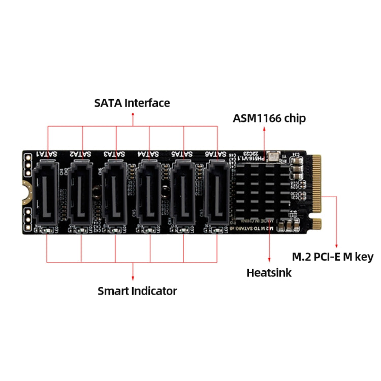 M2 M-EKY PCIE3.0 To SATA6G Transfer Expansion Card 6 Port Hard Disk Expansion Adapter Card My Store