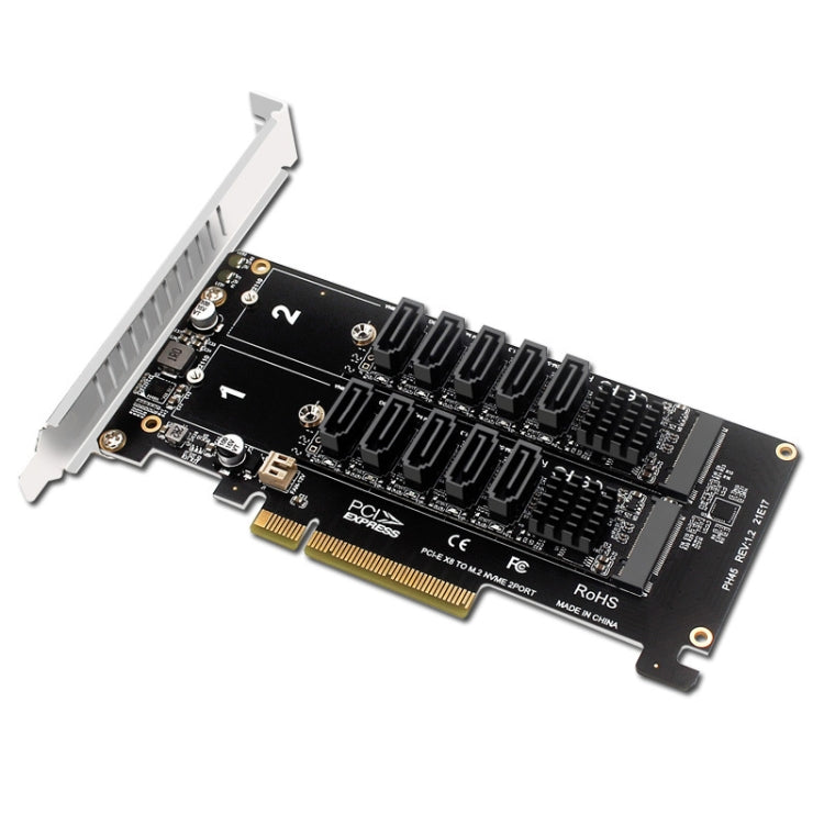 Double NVME Raid PCI-EX8 Split Card To SATA10 Port Transfer Card My Store