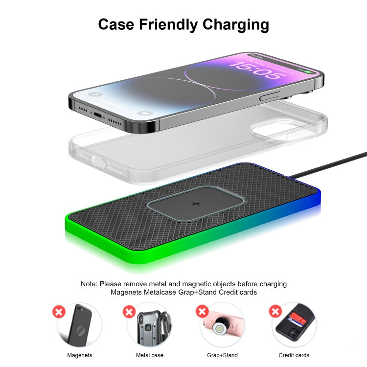 2 In 1 15W Car Mobile Phone Wireless Charger Non-slip Mat with Colorful Light-Reluova