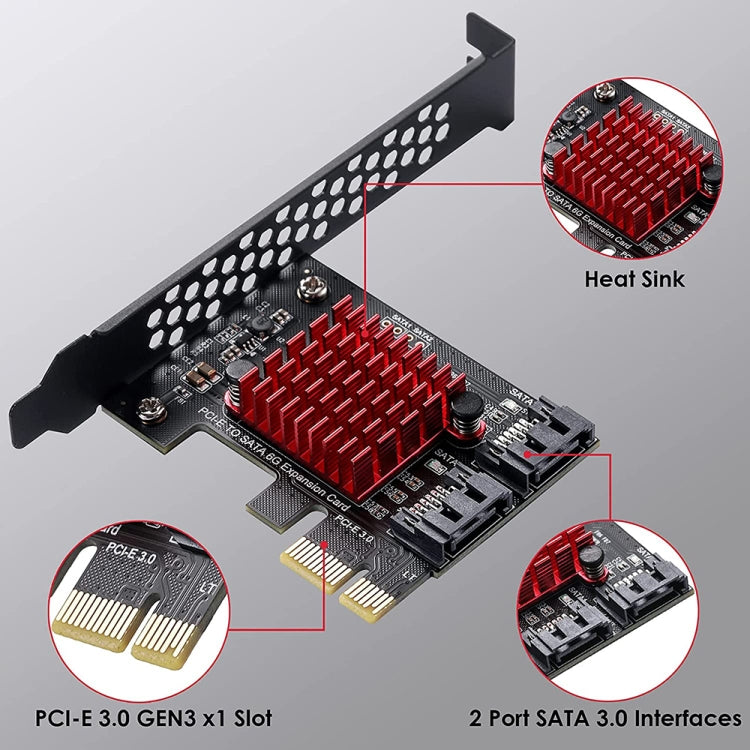 PCI-E 1X GEN3 To SATA3.0 Expansion Card 2 Ports 6Gbps Transfer Expansion IPFS Hard Disk