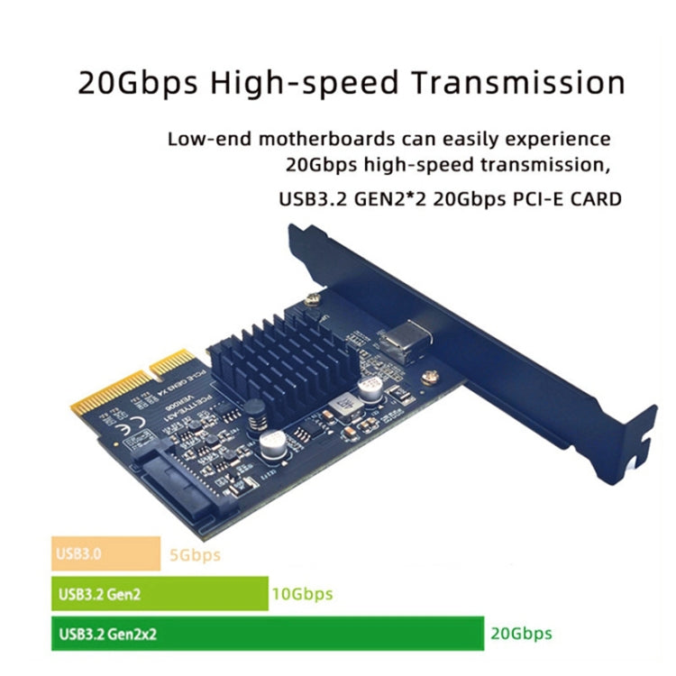 PCI-E 4X To  USB3.2 Gen2x2 Type-C 20Gbps SATA Expansion Card Asmedia ASM3242 Chip My Store