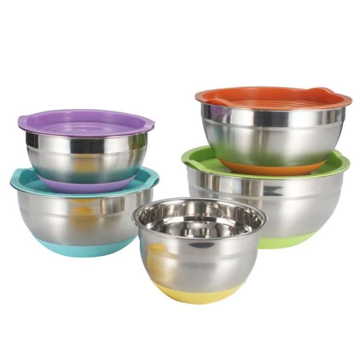 With Colorful Silicone Bottom & Lid Salad Bowl Stainless Steel Thickened Basin - Reluova