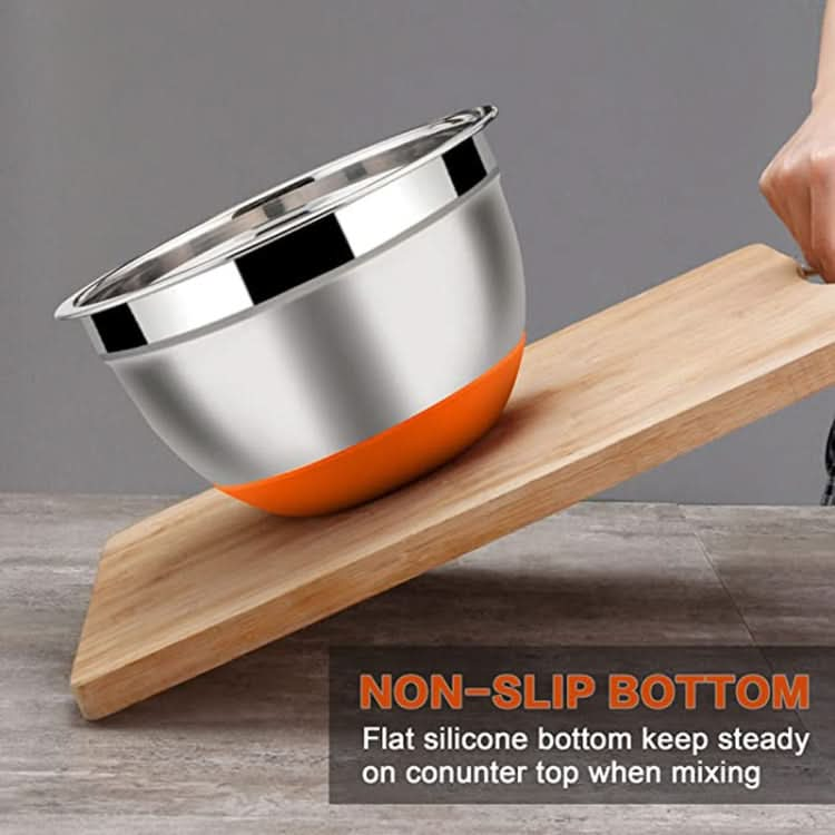 With Colorful Silicone Bottom & Lid Salad Bowl Stainless Steel Thickened Basin - Reluova