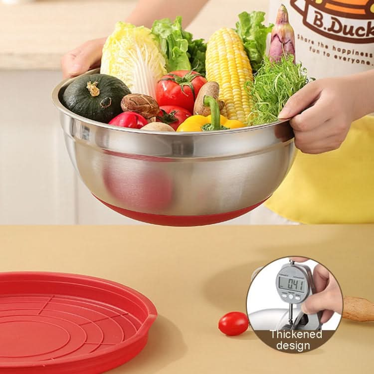 With Colorful Silicone Bottom & Lid Salad Bowl Stainless Steel Thickened Basin - Reluova