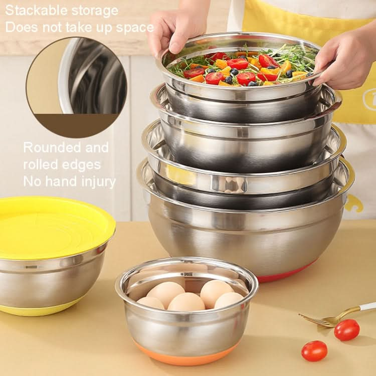 With Colorful Silicone Bottom & Lid Salad Bowl Stainless Steel Thickened Basin - Reluova