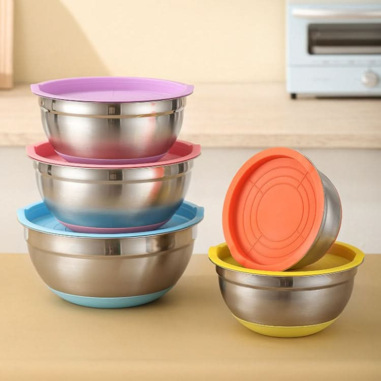 With Colorful Silicone Bottom & Lid Salad Bowl Stainless Steel Thickened Basin - Reluova