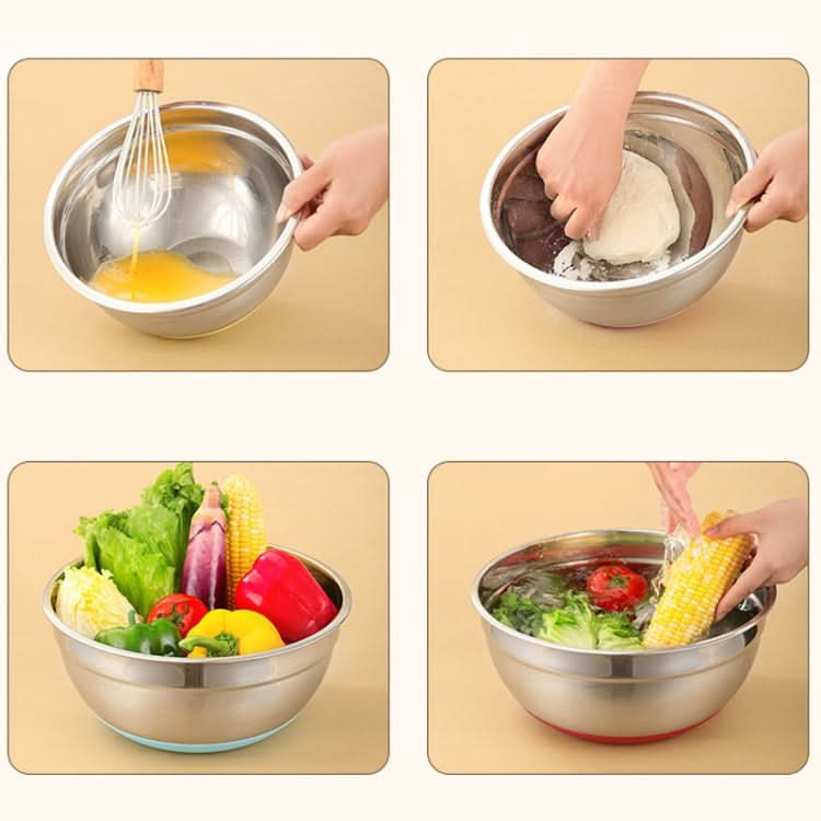 With Colorful Silicone Bottom & Lid Salad Bowl Stainless Steel Thickened Basin - Reluova