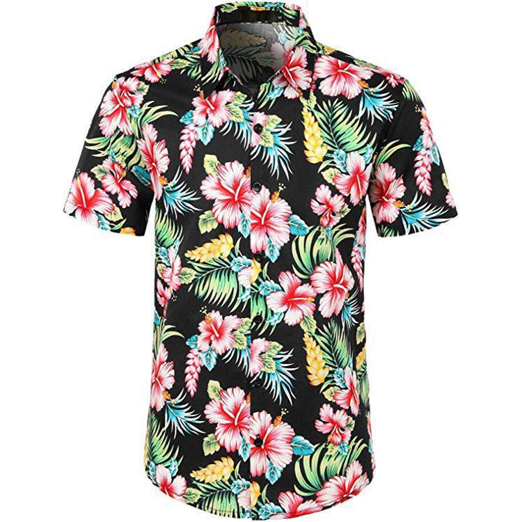 Summer Men 3D Digital Printing Beach Casual Short-sleeved Shirt Reluova