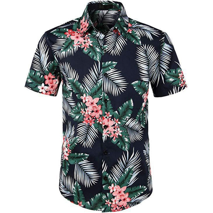 Summer Men 3D Digital Printing Beach Casual Short-sleeved Shirt Reluova