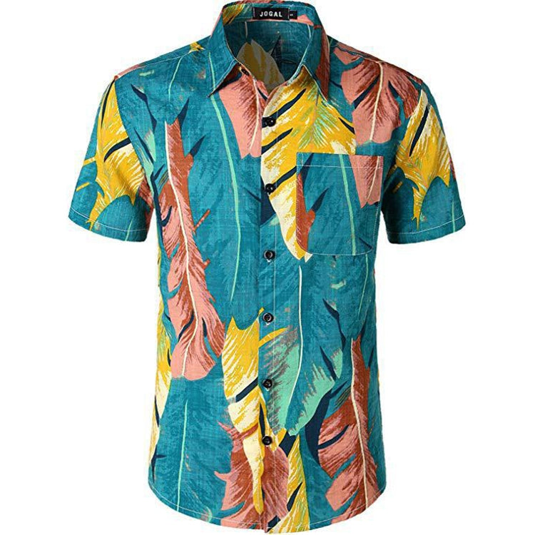 Summer Men 3D Digital Printing Beach Casual Short-sleeved Shirt Reluova