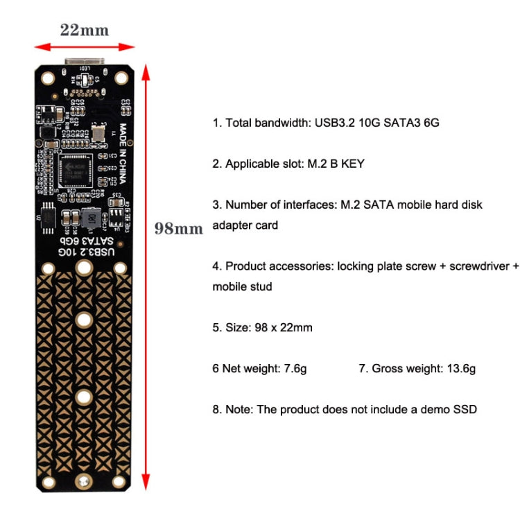 NGFF M.2 Bkey SATA Hard Disk SSD To USB3.1 Type-C / USB-C Expansion Card Conversion Board