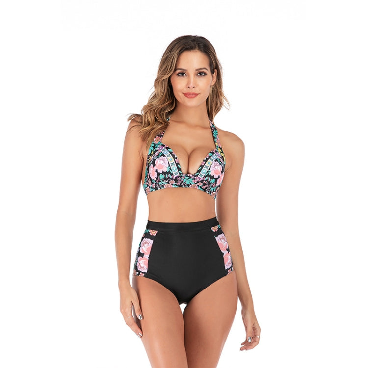 Lace-Up Halter Backless High-Waisted Swimsuit Split Printed Bikini Swimsuit, Series 3