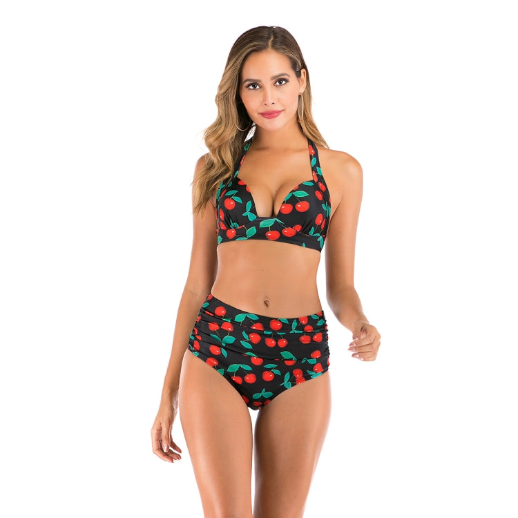 Lace-Up Halter Backless High-Waisted Swimsuit Split Printed Bikini Swimsuit, Series 3