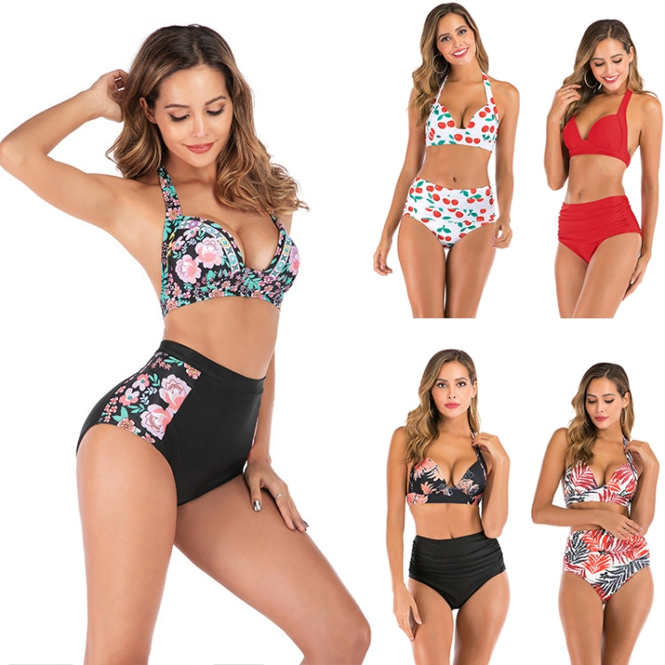 Lace-Up Halter Backless High-Waisted Swimsuit Split Printed Bikini Swimsuit, Series 1