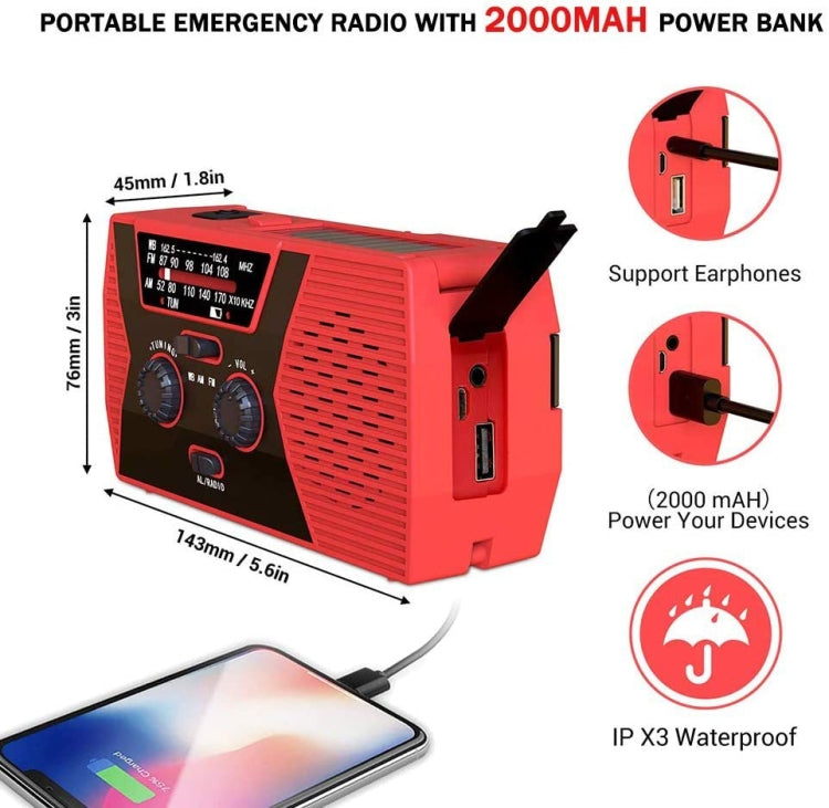 Emergency Radio Portable Hand Crank Solar Powered Radio