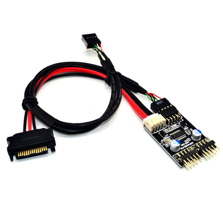 USB2.0 9pin To Dual 9pin Header HUB 1 to 2 Extension Connector Adapter with SATA Power Cable