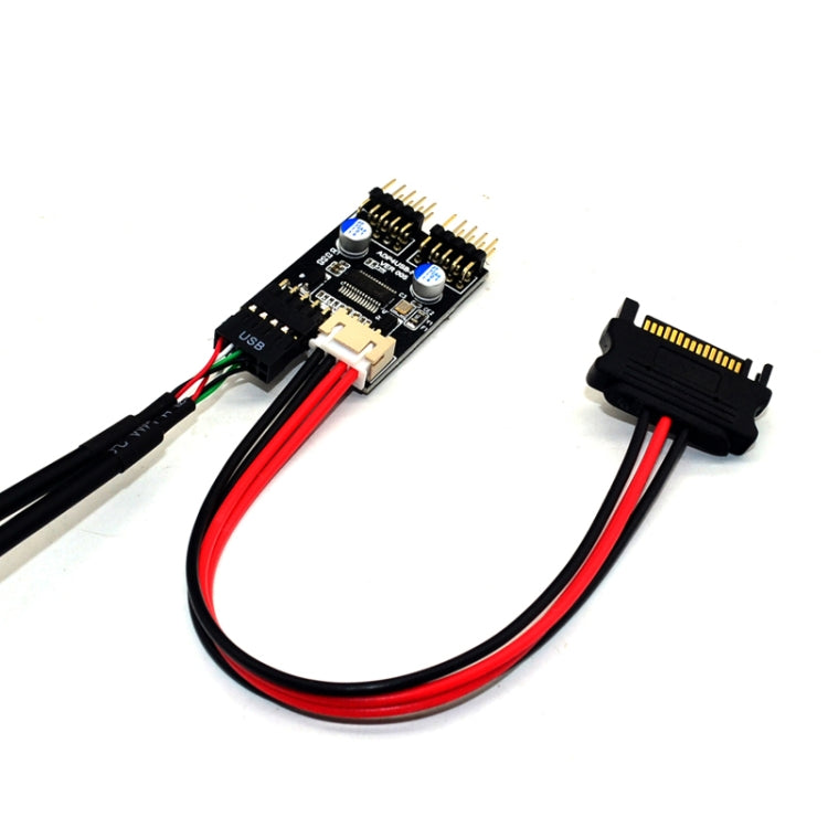 USB2.0 9pin To Dual 9pin Header HUB 1 to 2 Extension Connector Adapter with SATA Power Cable My Store