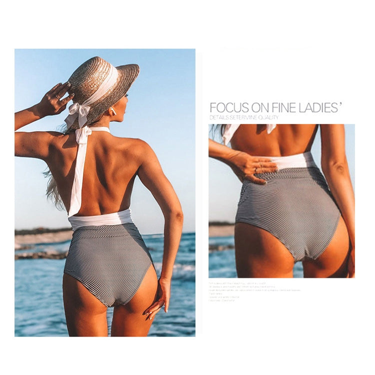 Summer One-piece Backless Lace-Up Ladies Swimsuit Floral-print Halter Bikini, Series 1 Reluova