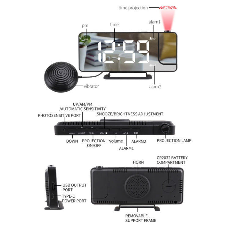 Mirror Projection Clock 2 Groups Alarm Mode with Vibrator My Store