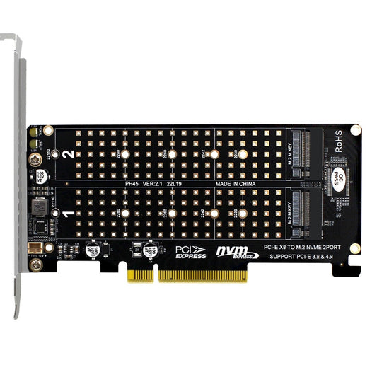 PCI-E X8 Double Disk Transfer Card NVME M.2 MKEY SSD RAID Array Expansion Adapter